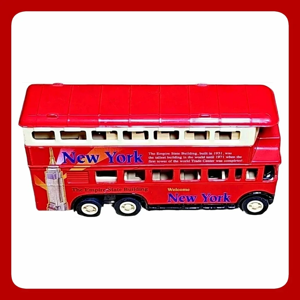 NYC Double Decker Tour Bus Toy Red Diecast Metal Empire State Souvenir Mini